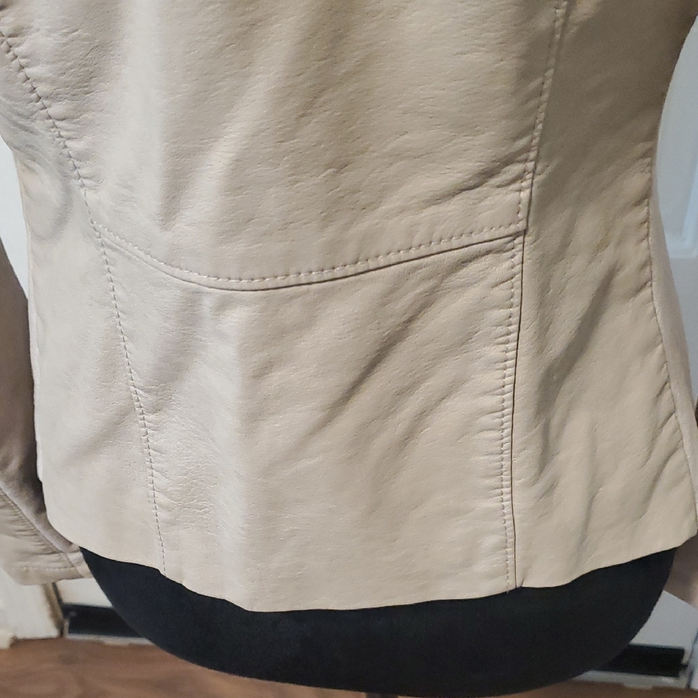 Blank NYC Cream Asymmetrical Faux Suede And Faux Leather Zip Up Jacket - Picture 13 of 15